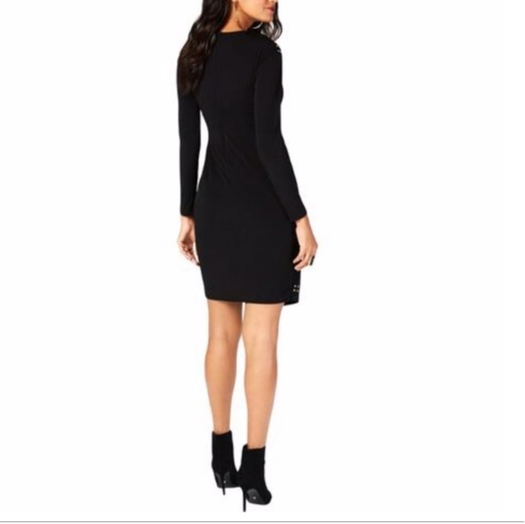 Elegant Black Studded Faux Wrap Dress In Size XS - Picture 2 of 11